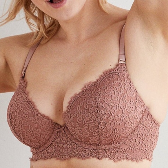 Aerie Real Power Plunge Push Up Mauve Eyelash Lace Bra Women’s Size 34D - Picture 13 of 13